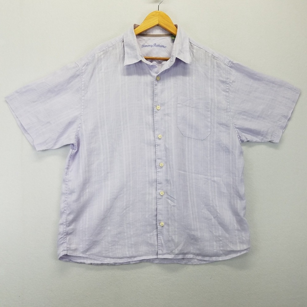 Tommy Bahama Linen Hawaiian Camp Via Palermo Shirt Men XL Violet Pineapple